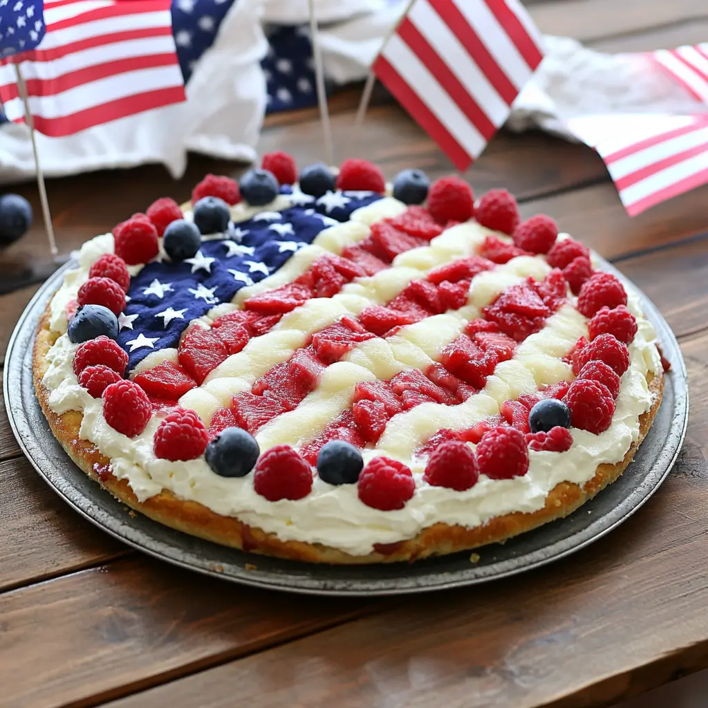 American Flag Fruit Pizza: Easy Patriotic Dessert for 4th of July 6 American Flag Fruit Pizza with sugar cookie crust, cream cheese, and berries