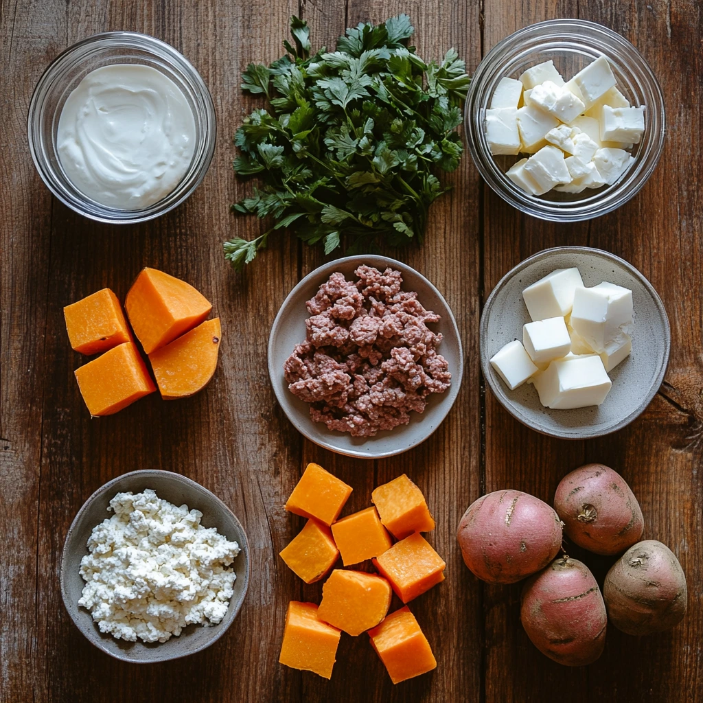 Cottage cheese beef sweet potato bowl