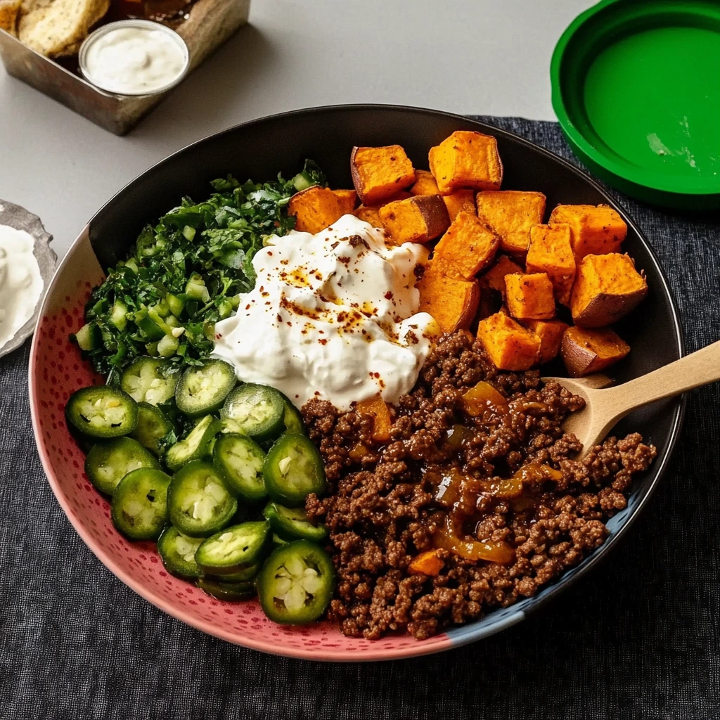 Cottage cheese beef sweet potato bowl