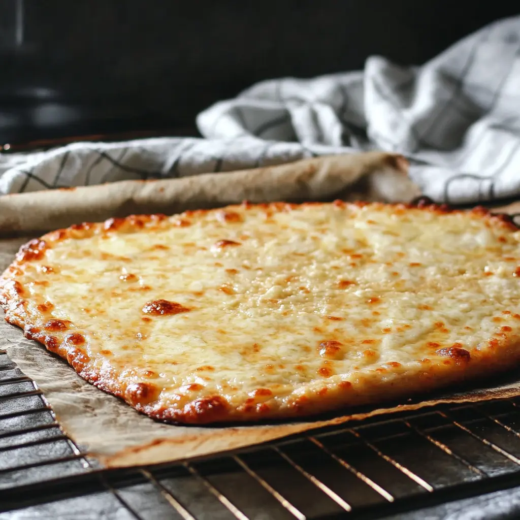 Baked low carb cottage cheese pizza crust cooling