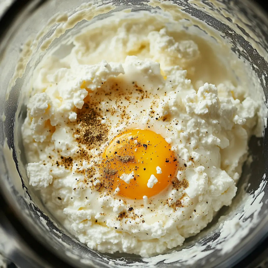 blending ingredients for keto cottage cheese pizza crust