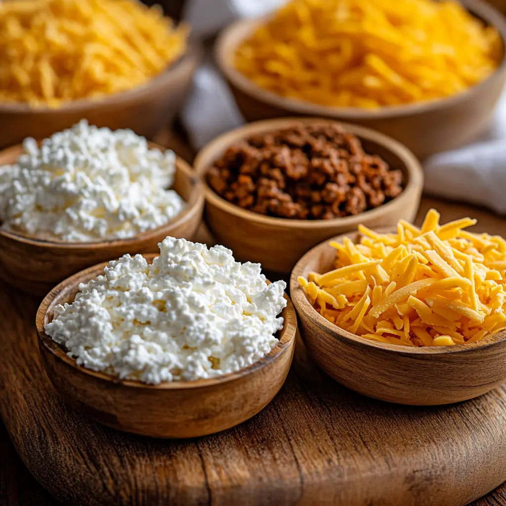 cottage cheese taco meat ingredients on a board