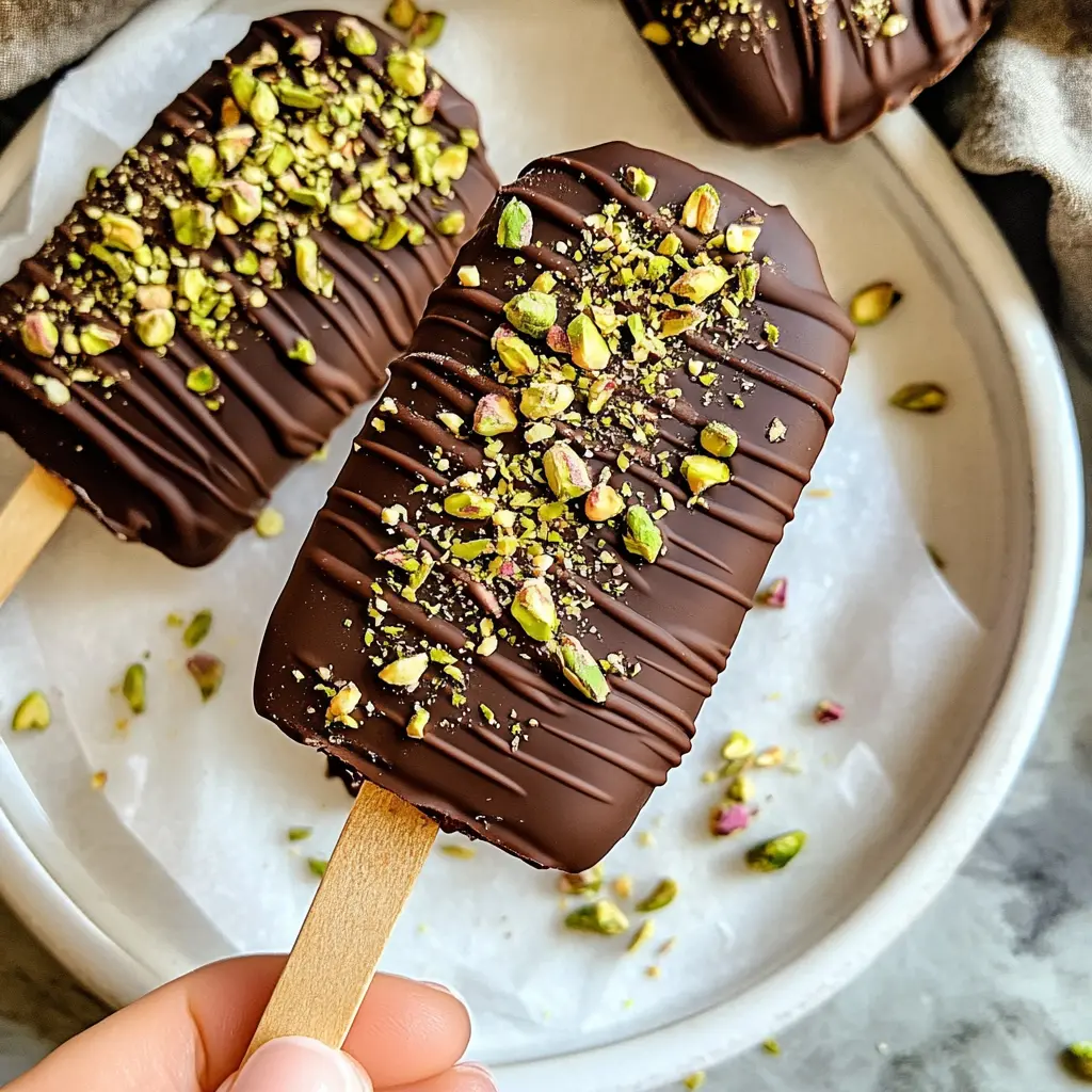 Dubai chocolate ice cream bars on marble