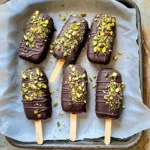 Serving Dubai chocolate ice cream near me with pistachio garnish
