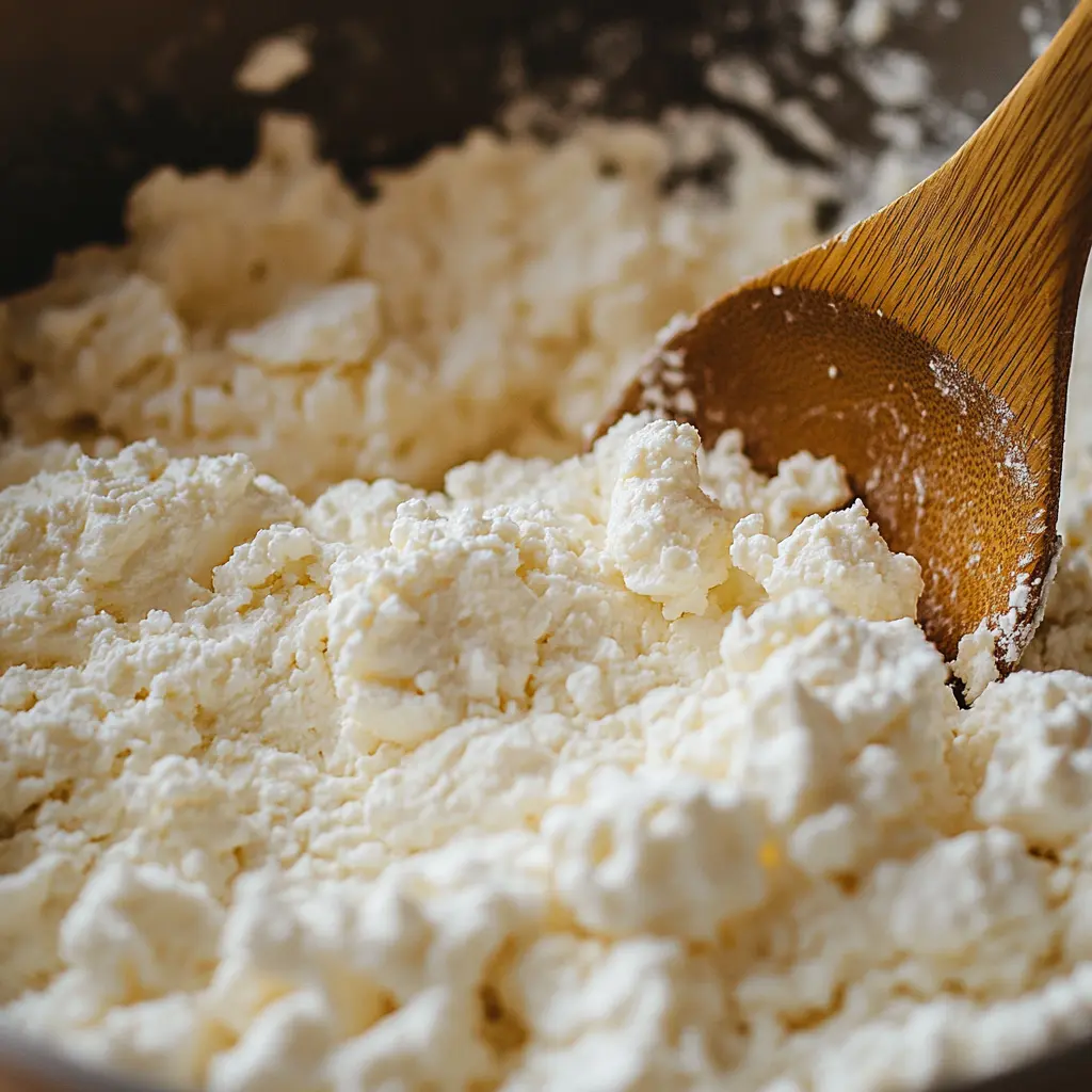 Mixing ingredients for cottage cheese pizza crust