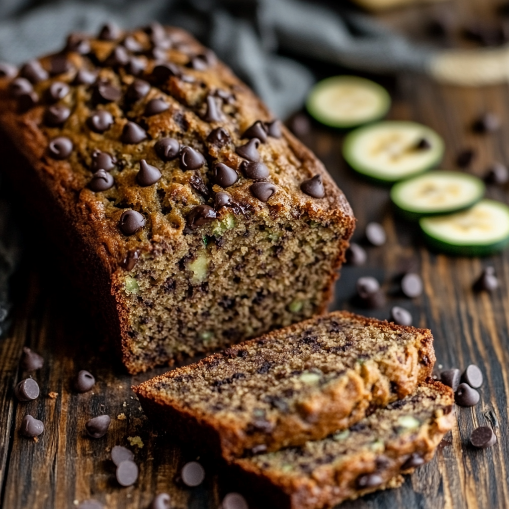 Chocolate Chip Zucchini Banana Bread: The Ultimate Comfort Bake 10 Slice of Chocolate Chip Zucchini Banana Bread with butter.