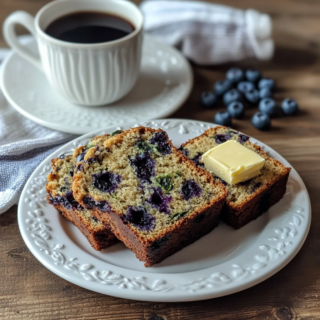 Blueberry Zucchini Bread: The Ultimate Moist & Flavorful Loaf 4 Serving blueberry zucchini bread with butter