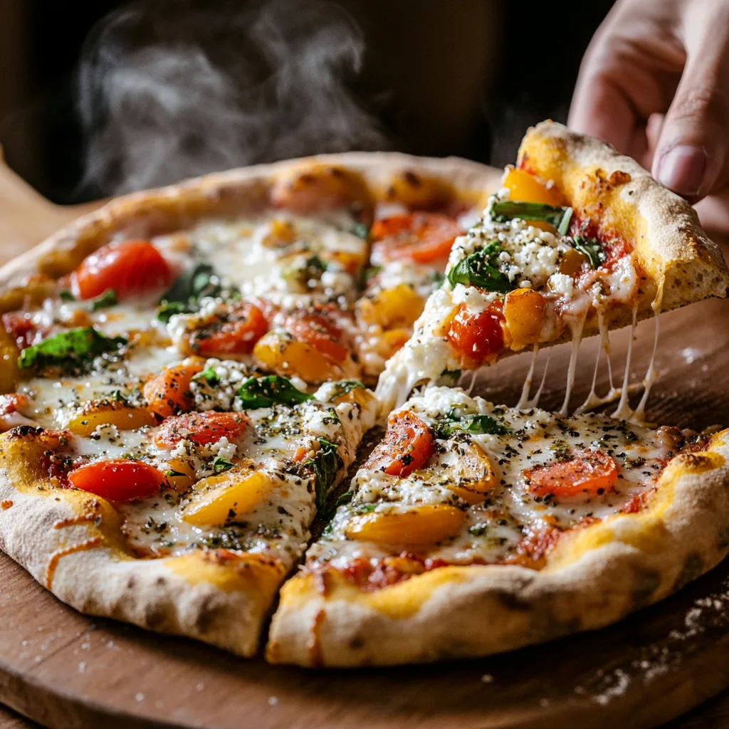 Sliced 2-ingredient cottage cheese pizza served
