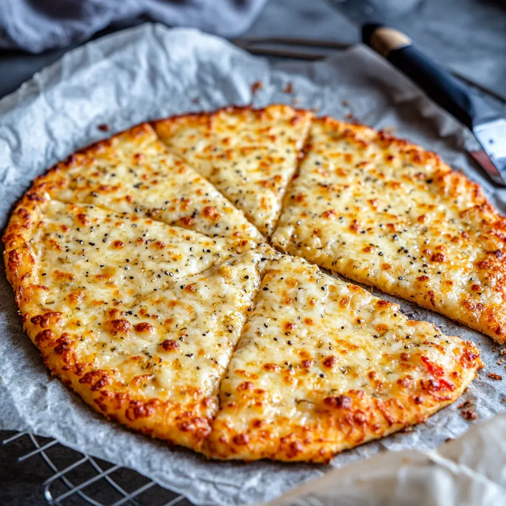 Sliced high protein cottage cheese pizza crust ready to serve