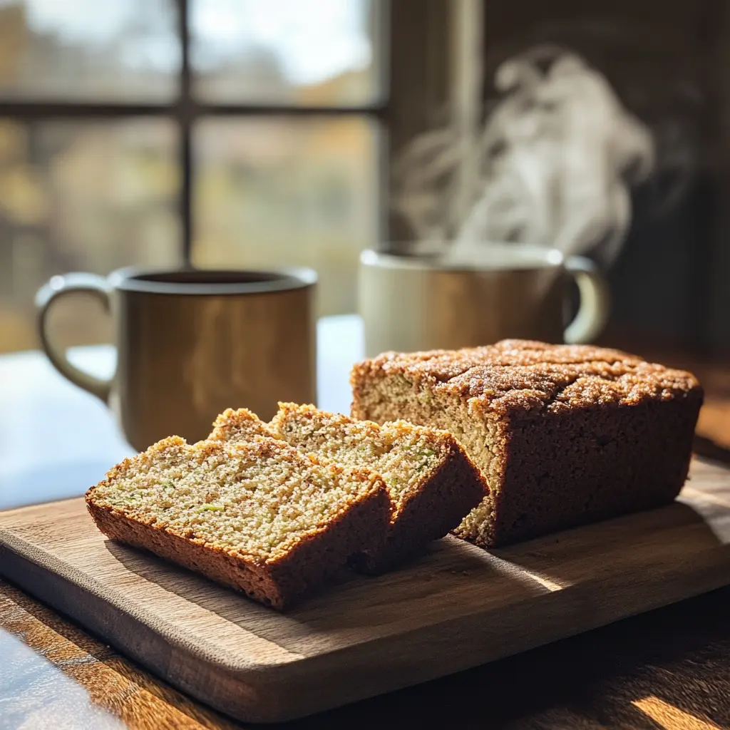 Snickerdoodle Zucchini Bread on rustic kitchen table