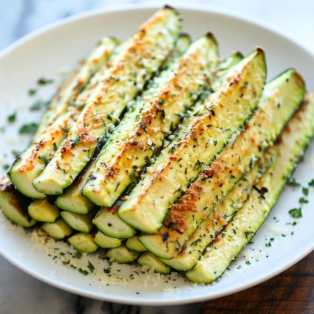 Baked Parmesan Zucchini served on a plate