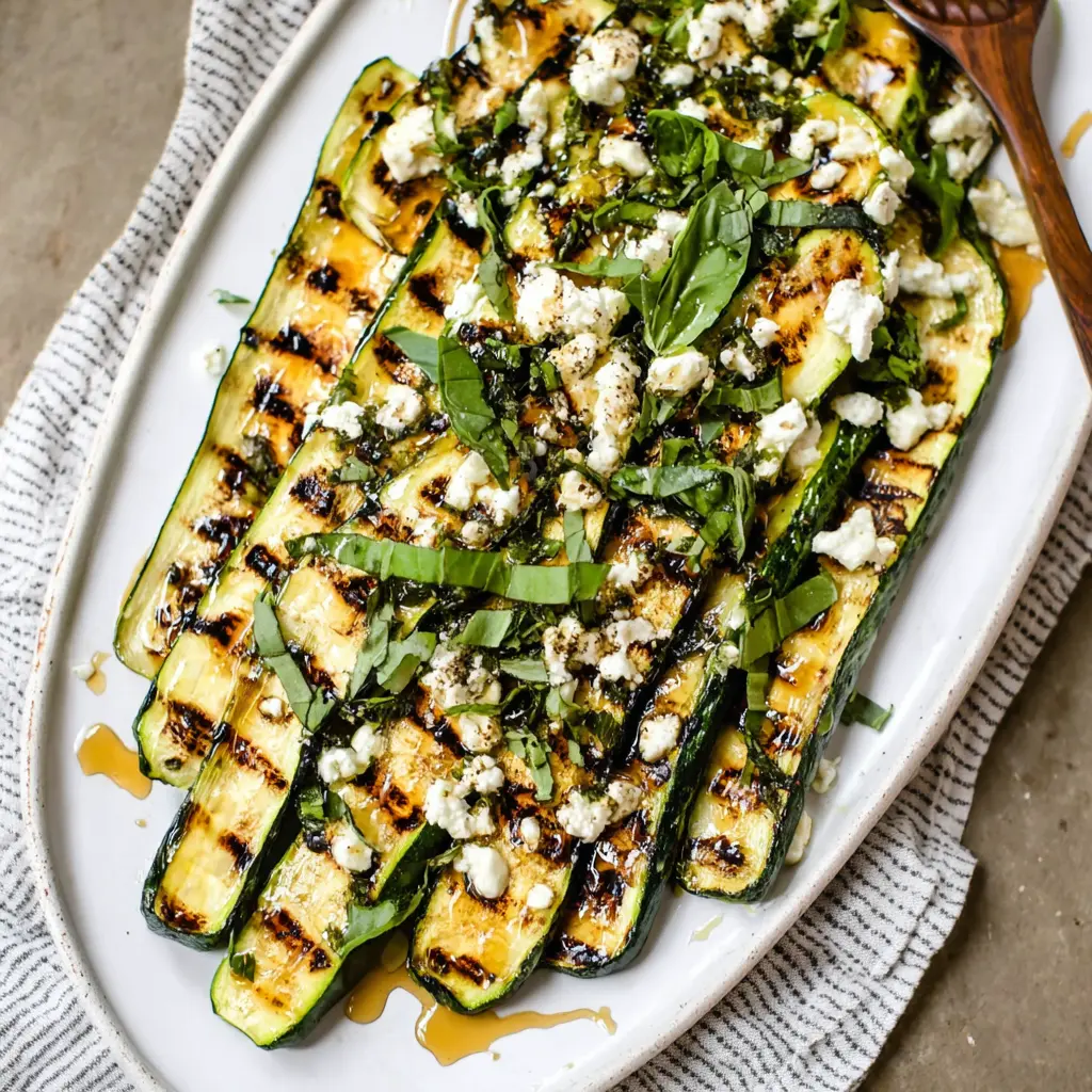 Grilled zucchini with goat cheese, basil, and honey