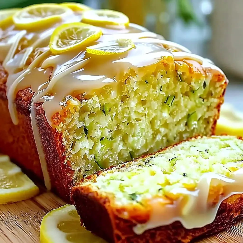 Luscious Lemon Zucchini Bread: A Refreshing Twist on a Classic 4 Freshly baked Luscious Lemon Zucchini Bread with a slice cut out
