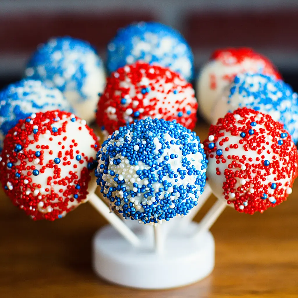 Red, White and Blue Cake Pops: The Ultimate Patriotic Party Treat 4 Red, White and Blue Cake Pops served