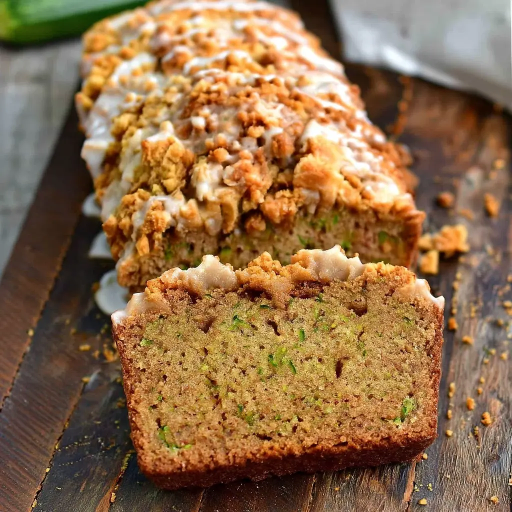 Freshly baked zucchini bread with a slice cut out